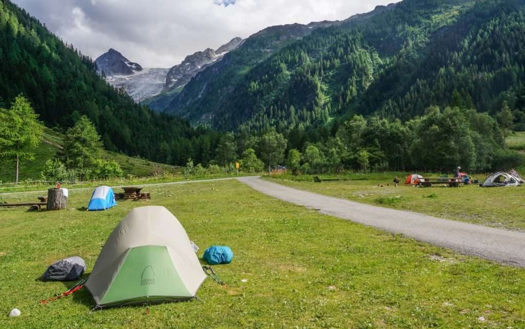 Tent at the Le Peuty campsite on the TMB.