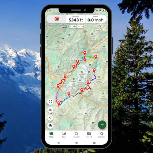 Phone app showing the route of the Tour du Mont Blanc.