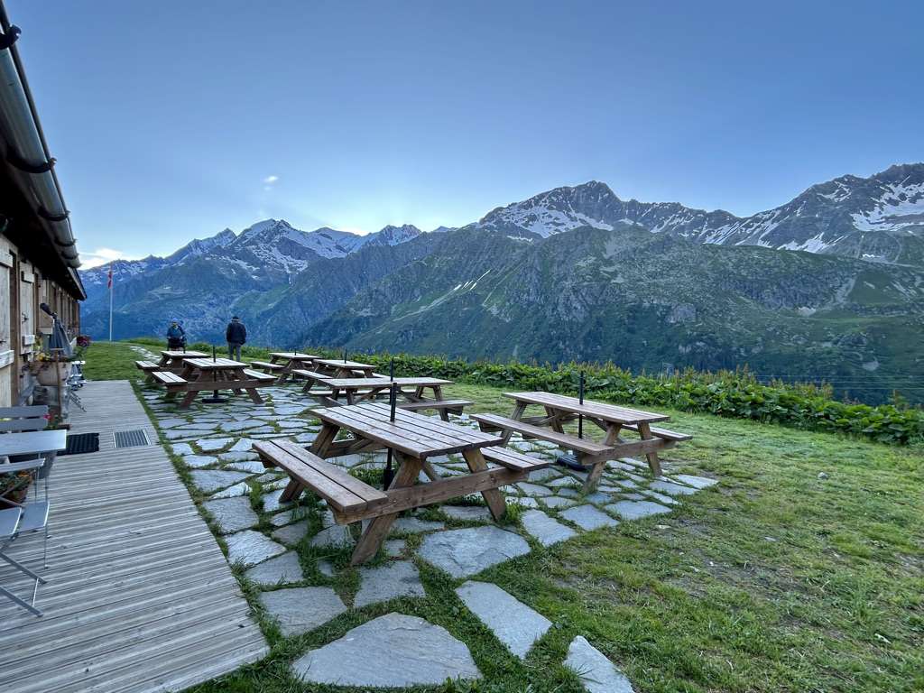 Outdoor seating at refuge des pres