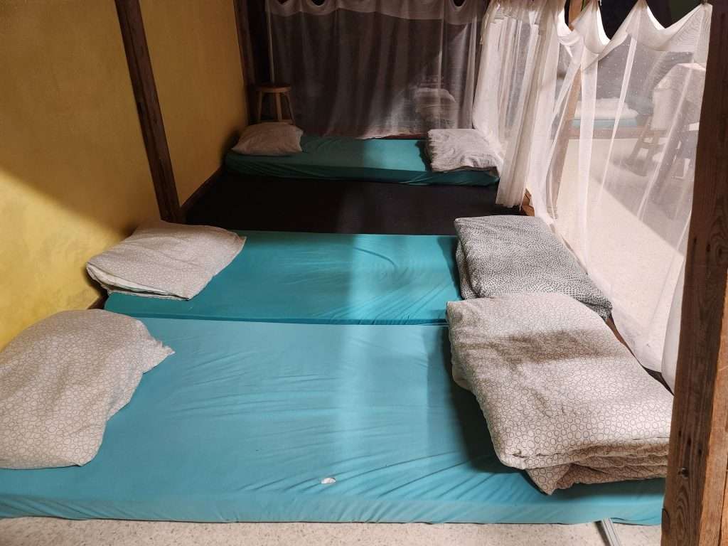 basic mattresses in the dormitory at refuge le peuty