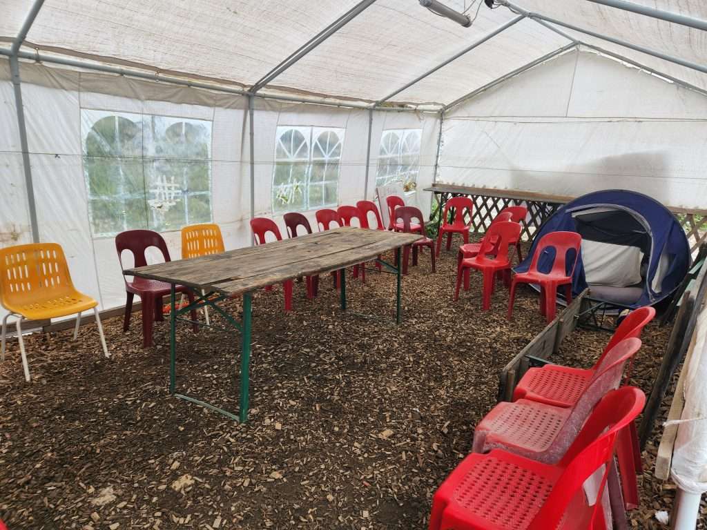 Outdoor covered tent at alpage de la peule