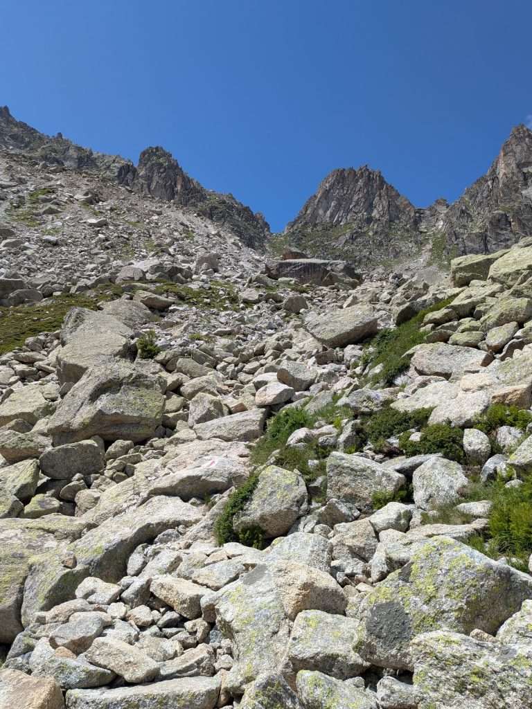 A boulder field on the Fenetre d'Arpette