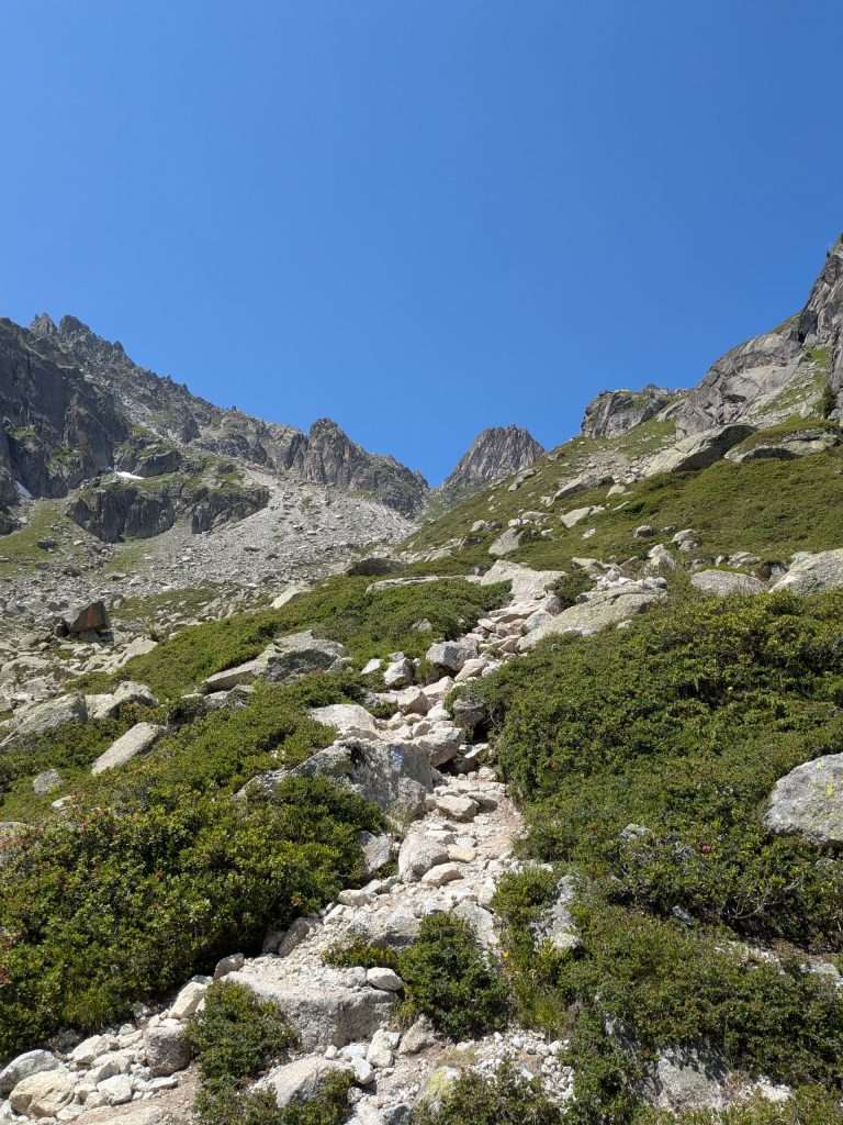 The Fenetre d'Arpette is just visible among pointed peaks.