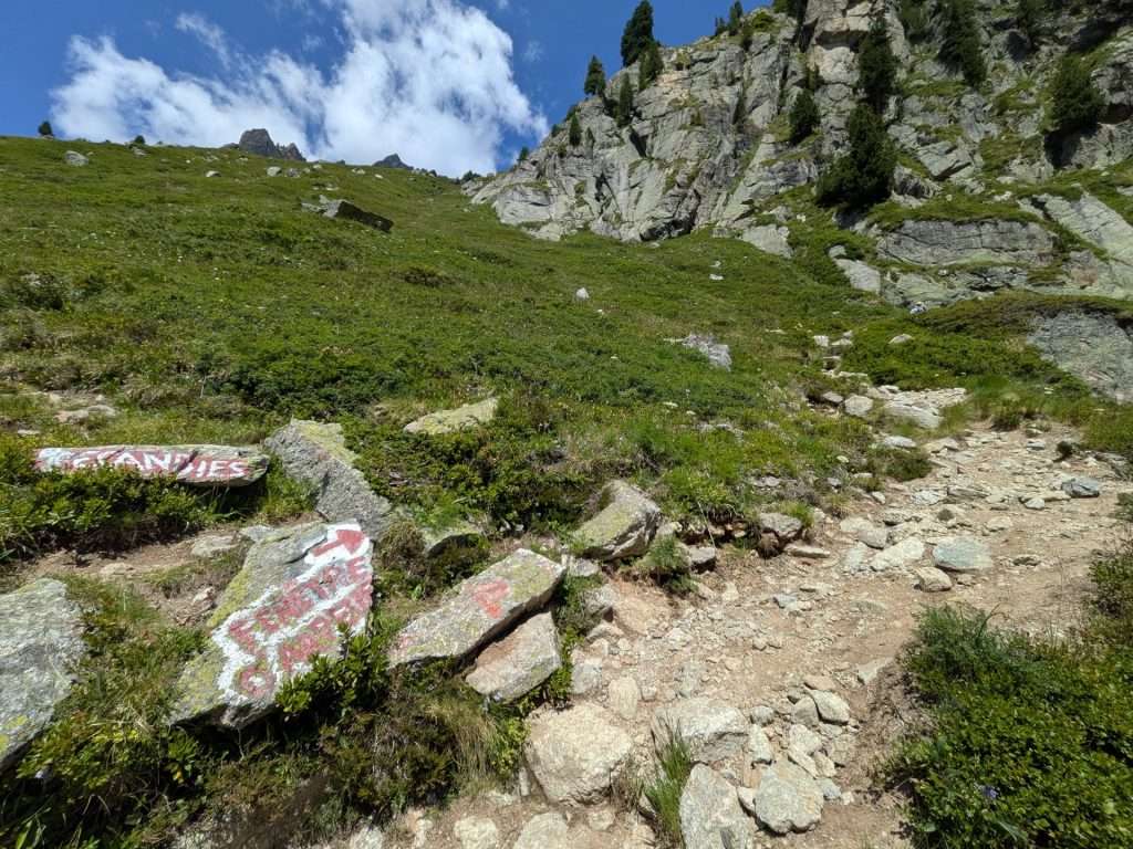 A marked trail junction on the Fenetre d'Arpette